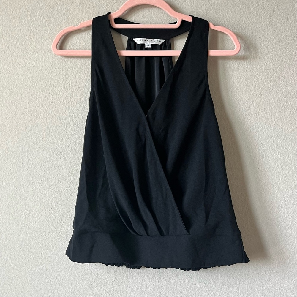 Trina Turk Black Sleeveless Blouse Wrap Detail Size Small